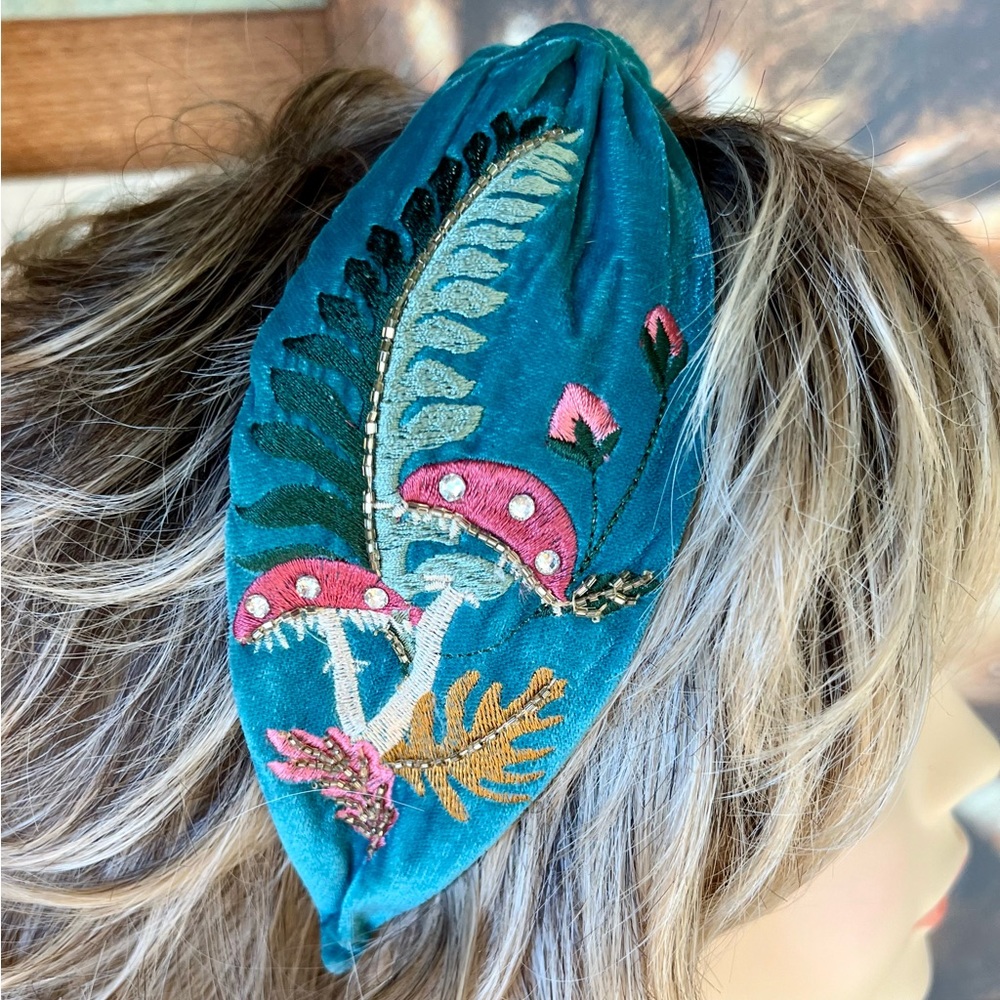 Embroidered Toadstool Velvet Headband